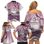 Manly Warringah Sea Eagles Rugby Family Matching Off Shoulder Short Dress and Hawaiian Shirt Australian Aboriginal Dot Painting Style