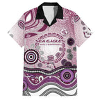Manly Warringah Sea Eagles Rugby Family Matching Off Shoulder Short Dress and Hawaiian Shirt Australian Aboriginal Dot Painting Style