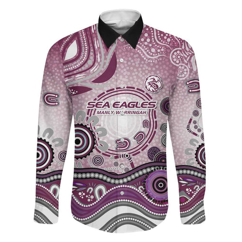Manly Warringah Sea Eagles Rugby Family Matching Off Shoulder Short Dress and Hawaiian Shirt Australian Aboriginal Dot Painting Style