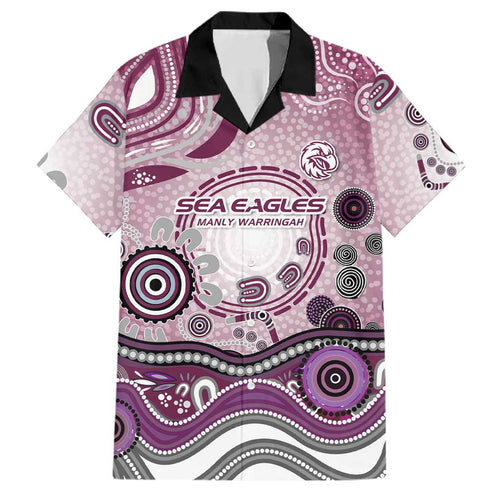Manly Warringah Sea Eagles Rugby Family Matching Short Sleeve Bodycon Dress and Hawaiian Shirt Australian Aboriginal Dot Painting Style