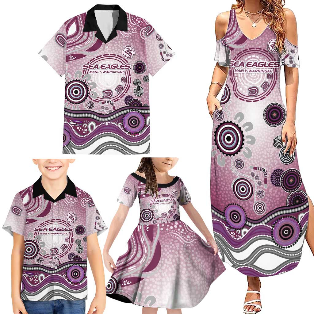 Manly Warringah Sea Eagles Rugby Family Matching Summer Maxi Dress and Hawaiian Shirt Australian Aboriginal Dot Painting Style