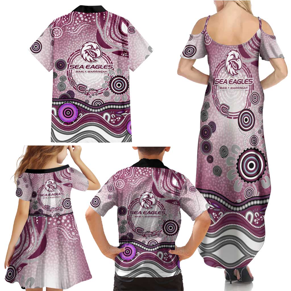 Manly Warringah Sea Eagles Rugby Family Matching Summer Maxi Dress and Hawaiian Shirt Australian Aboriginal Dot Painting Style