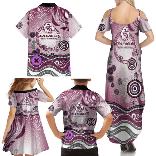 Manly Warringah Sea Eagles Rugby Family Matching Summer Maxi Dress and Hawaiian Shirt Australian Aboriginal Dot Painting Style