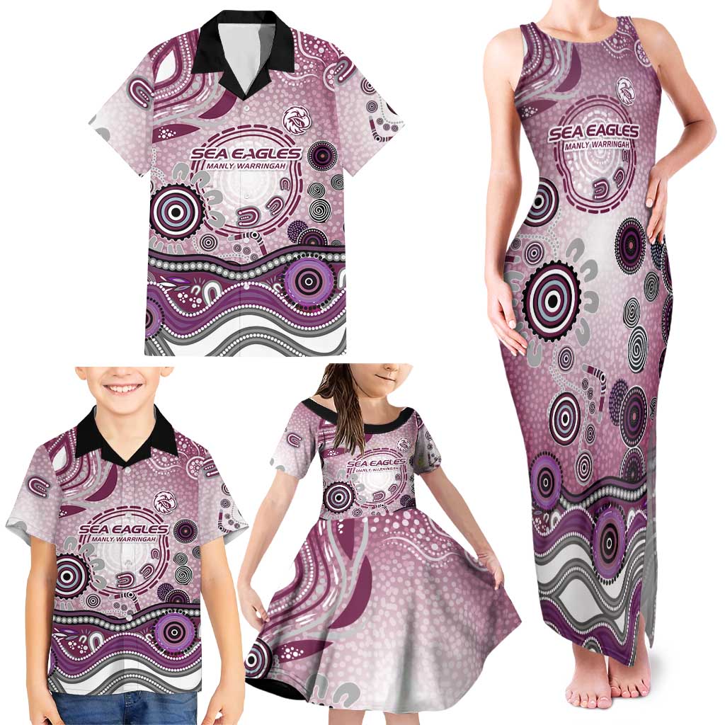 Manly Warringah Sea Eagles Rugby Family Matching Tank Maxi Dress and Hawaiian Shirt Australian Aboriginal Dot Painting Style