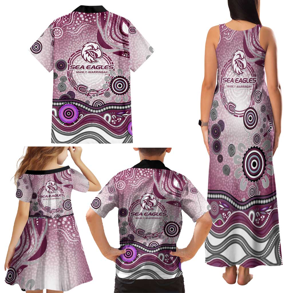 Manly Warringah Sea Eagles Rugby Family Matching Tank Maxi Dress and Hawaiian Shirt Australian Aboriginal Dot Painting Style