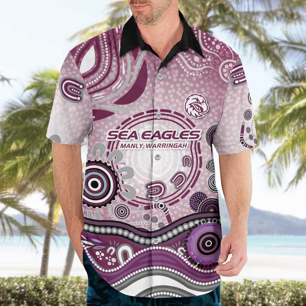 Manly Warringah Sea Eagles Rugby Hawaiian Shirt Australian Aboriginal Dot Painting Style