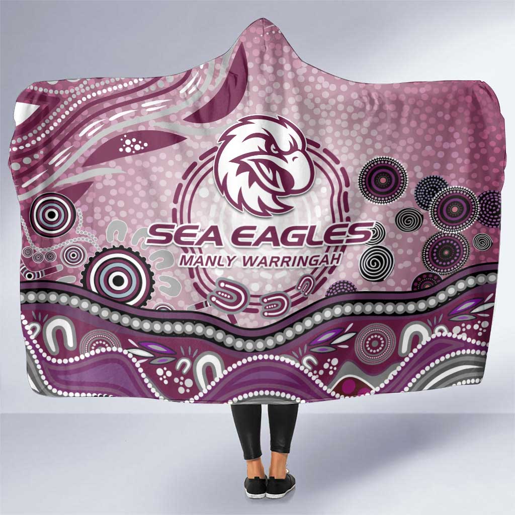Manly Warringah Sea Eagles Rugby Hooded Blanket Australian Aboriginal Dot Painting Style