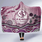 Manly Warringah Sea Eagles Rugby Hooded Blanket Australian Aboriginal Dot Painting Style