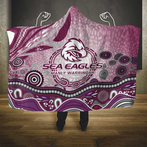 Manly Warringah Sea Eagles Rugby Hooded Blanket Australian Aboriginal Dot Painting Style