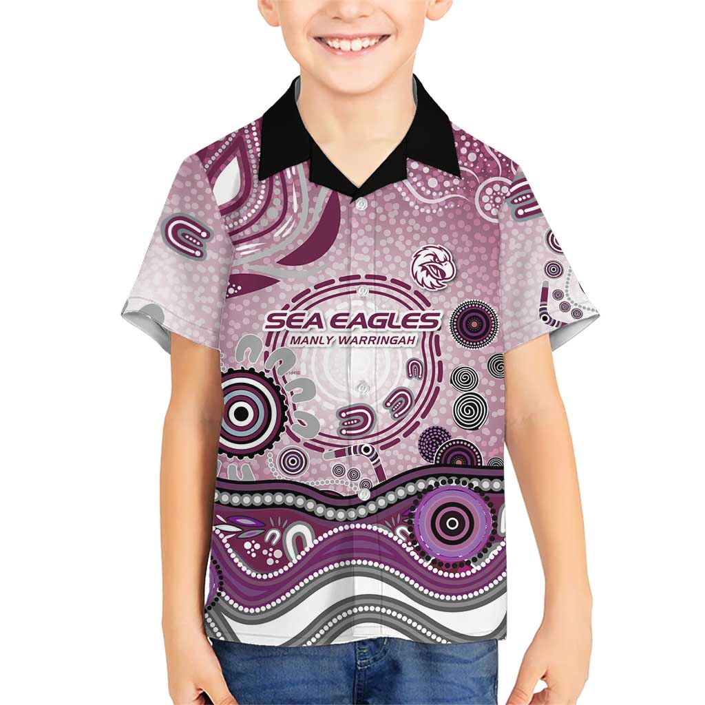 Manly Warringah Sea Eagles Rugby Kid Hawaiian Shirt Australian Aboriginal Dot Painting Style