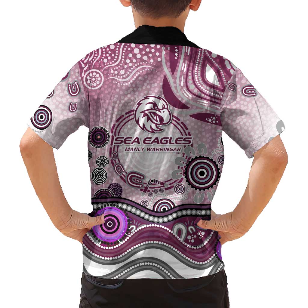 Manly Warringah Sea Eagles Rugby Kid Hawaiian Shirt Australian Aboriginal Dot Painting Style