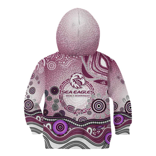 Manly Warringah Sea Eagles Rugby Kid Hoodie Australian Aboriginal Dot Painting Style