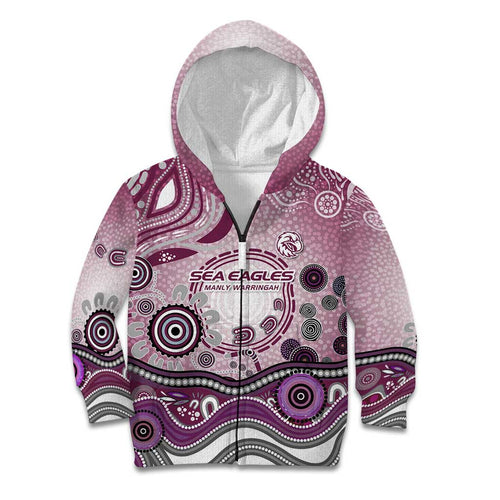 Manly Warringah Sea Eagles Rugby Kid Hoodie Australian Aboriginal Dot Painting Style