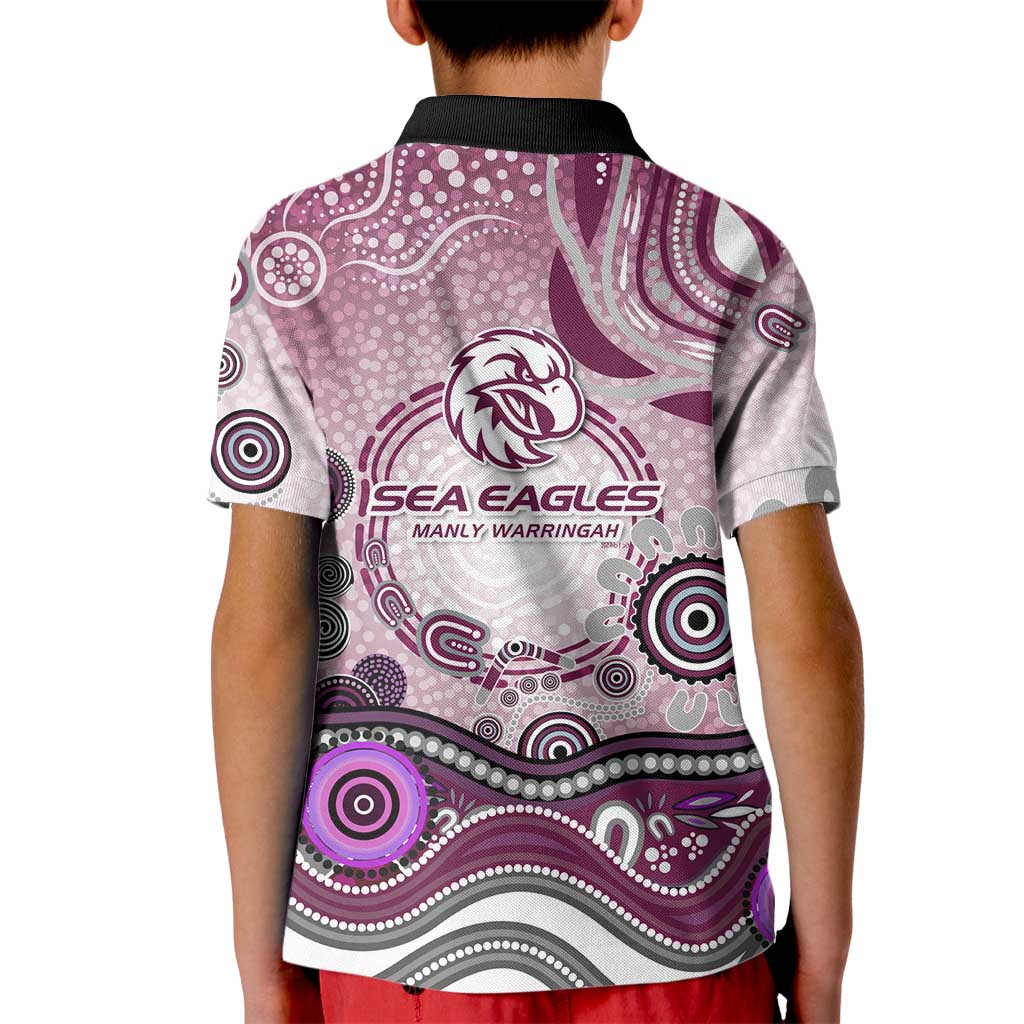 Manly Warringah Sea Eagles Rugby Kid Polo Shirt Australian Aboriginal Dot Painting Style