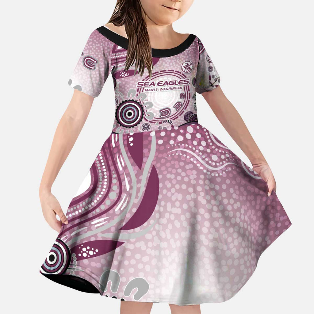 Manly Warringah Sea Eagles Rugby Kid Short Sleeve Dress Australian Aboriginal Dot Painting Style