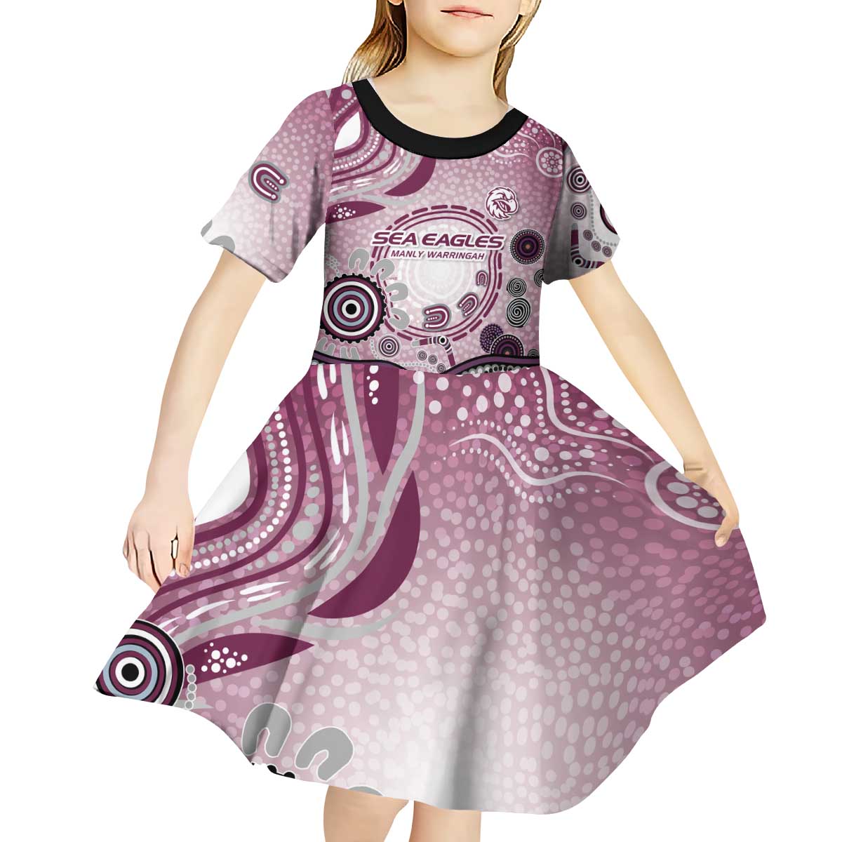 Manly Warringah Sea Eagles Rugby Kid Short Sleeve Dress Australian Aboriginal Dot Painting Style