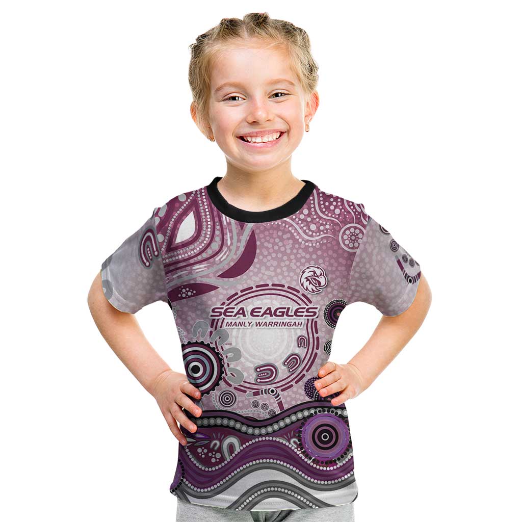 Manly Warringah Sea Eagles Rugby Kid T Shirt Australian Aboriginal Dot Painting Style