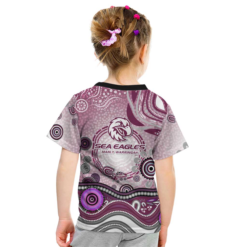 Manly Warringah Sea Eagles Rugby Kid T Shirt Australian Aboriginal Dot Painting Style