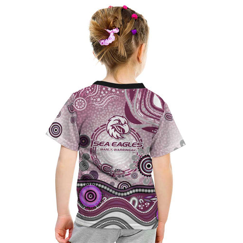 Manly Warringah Sea Eagles Rugby Kid T Shirt Australian Aboriginal Dot Painting Style