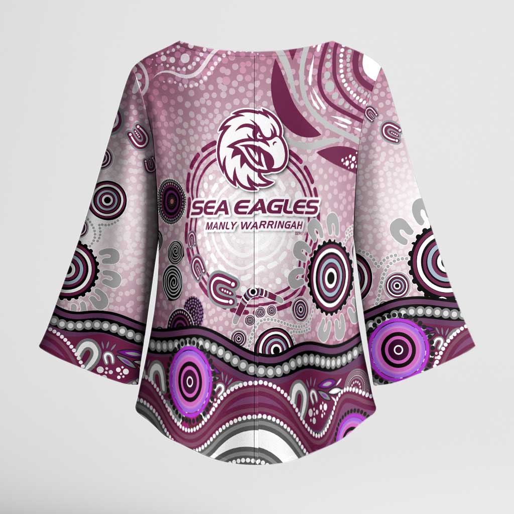 Manly Warringah Sea Eagles Rugby Kimono Sleeve Blouse Australian Aboriginal Dot Painting Style