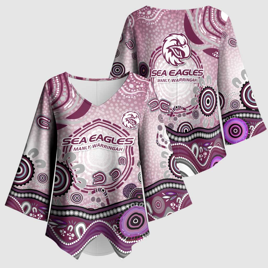 Manly Warringah Sea Eagles Rugby Kimono Sleeve Blouse Australian Aboriginal Dot Painting Style