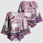 Manly Warringah Sea Eagles Rugby Kimono Sleeve Blouse Australian Aboriginal Dot Painting Style