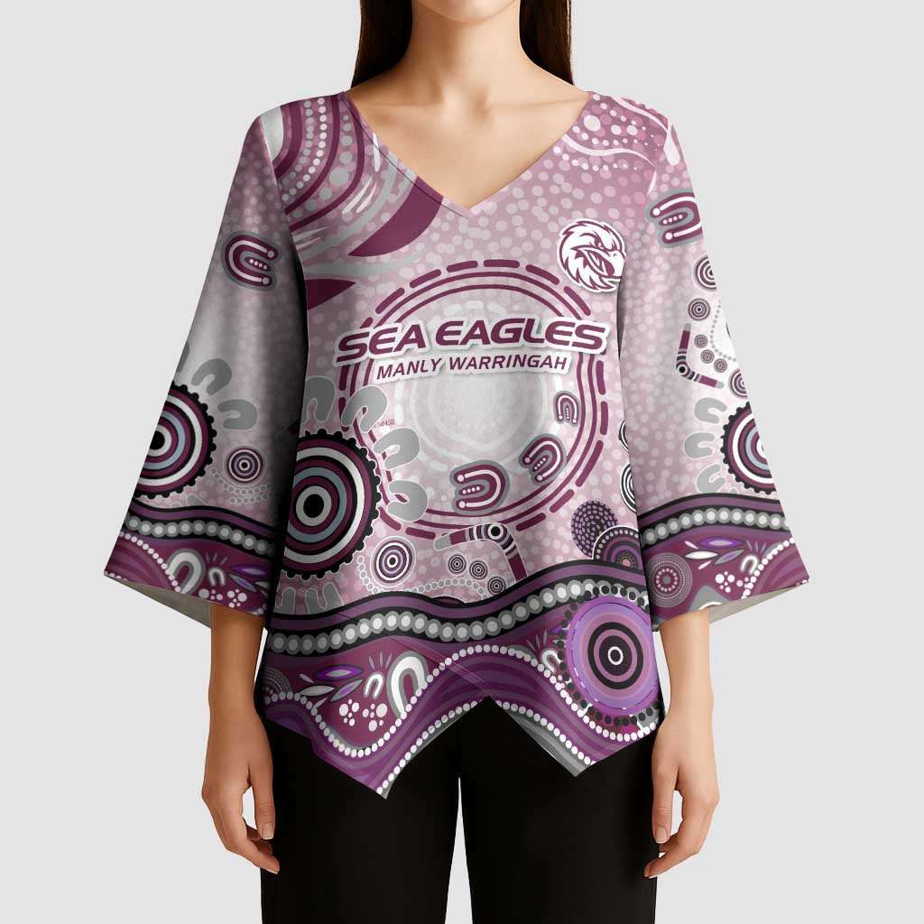 Manly Warringah Sea Eagles Rugby Kimono Sleeve Blouse Australian Aboriginal Dot Painting Style