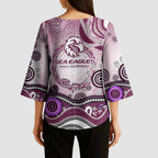 Manly Warringah Sea Eagles Rugby Kimono Sleeve Blouse Australian Aboriginal Dot Painting Style