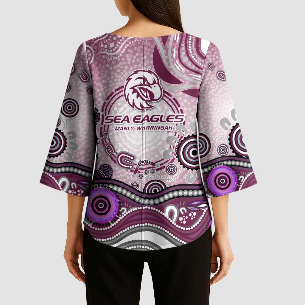 Manly Warringah Sea Eagles Rugby Kimono Sleeve Blouse Australian Aboriginal Dot Painting Style