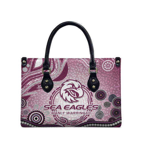 Manly Warringah Sea Eagles Rugby Leather Bag Australian Aboriginal Dot Painting Style