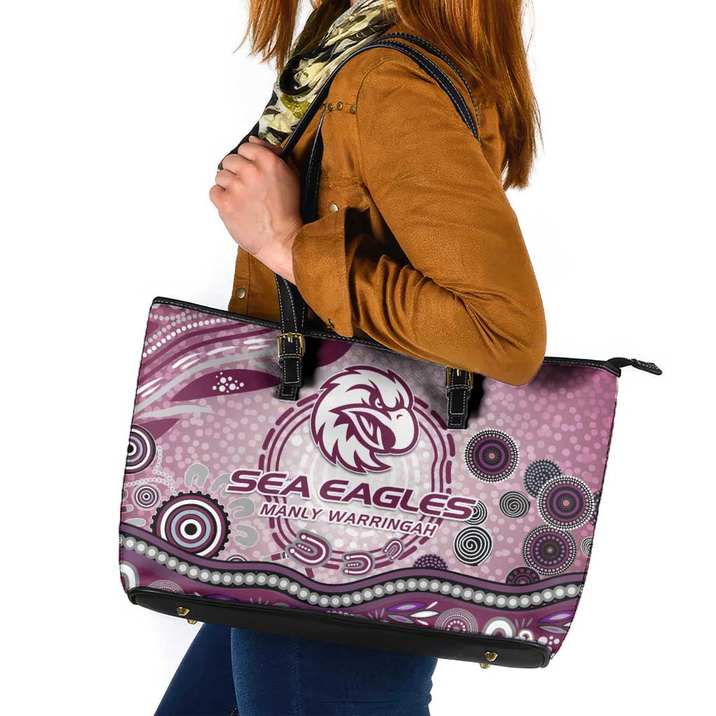 Manly Warringah Sea Eagles Rugby Leather Tote Bag Australian Aboriginal Dot Painting Style