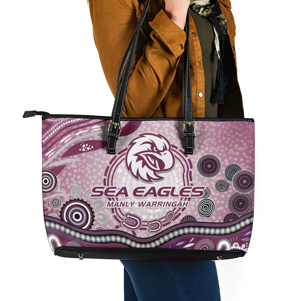 Manly Warringah Sea Eagles Rugby Leather Tote Bag Australian Aboriginal Dot Painting Style