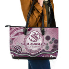 Manly Warringah Sea Eagles Rugby Leather Tote Bag Australian Aboriginal Dot Painting Style