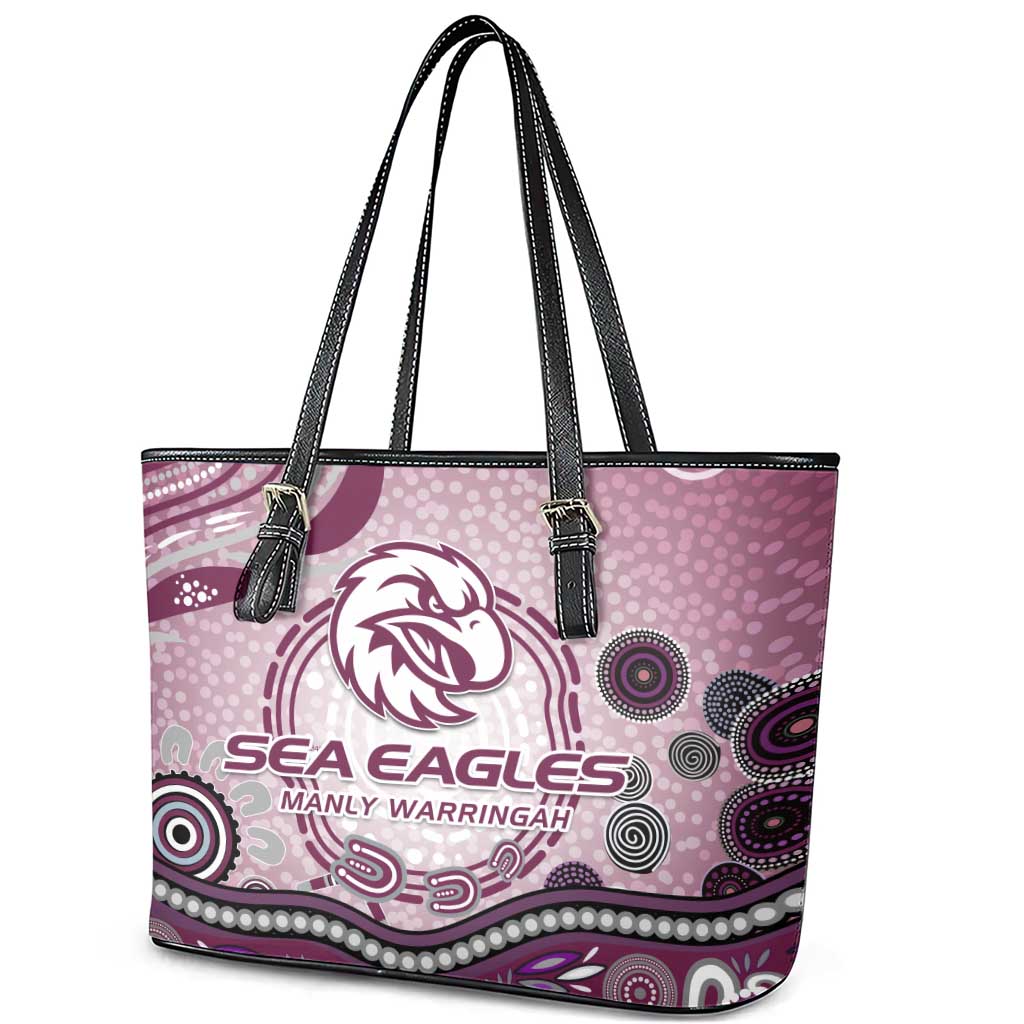 Manly Warringah Sea Eagles Rugby Leather Tote Bag Australian Aboriginal Dot Painting Style