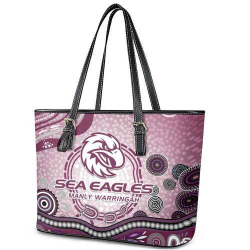 Manly Warringah Sea Eagles Rugby Leather Tote Bag Australian Aboriginal Dot Painting Style