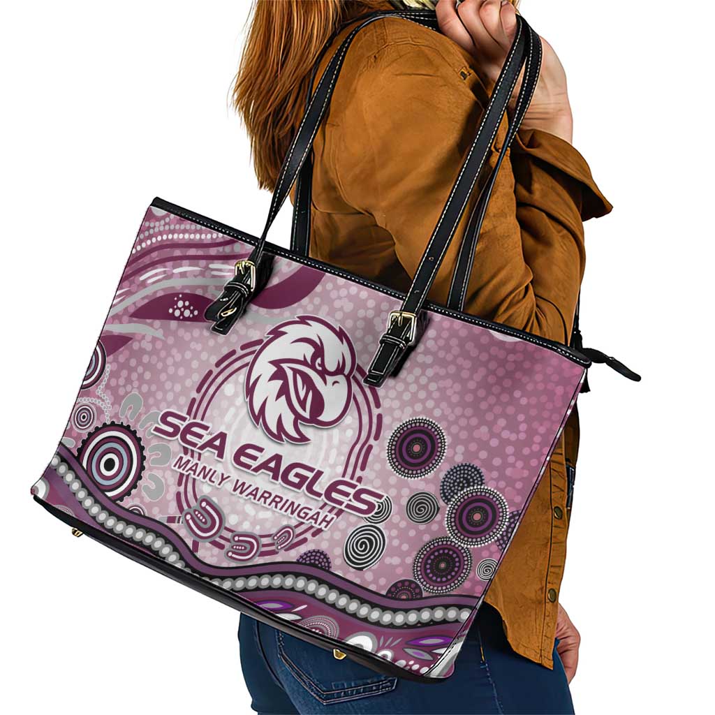 Manly Warringah Sea Eagles Rugby Leather Tote Bag Australian Aboriginal Dot Painting Style
