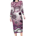 Manly Warringah Sea Eagles Rugby Long Sleeve Bodycon Dress Australian Aboriginal Dot Painting Style