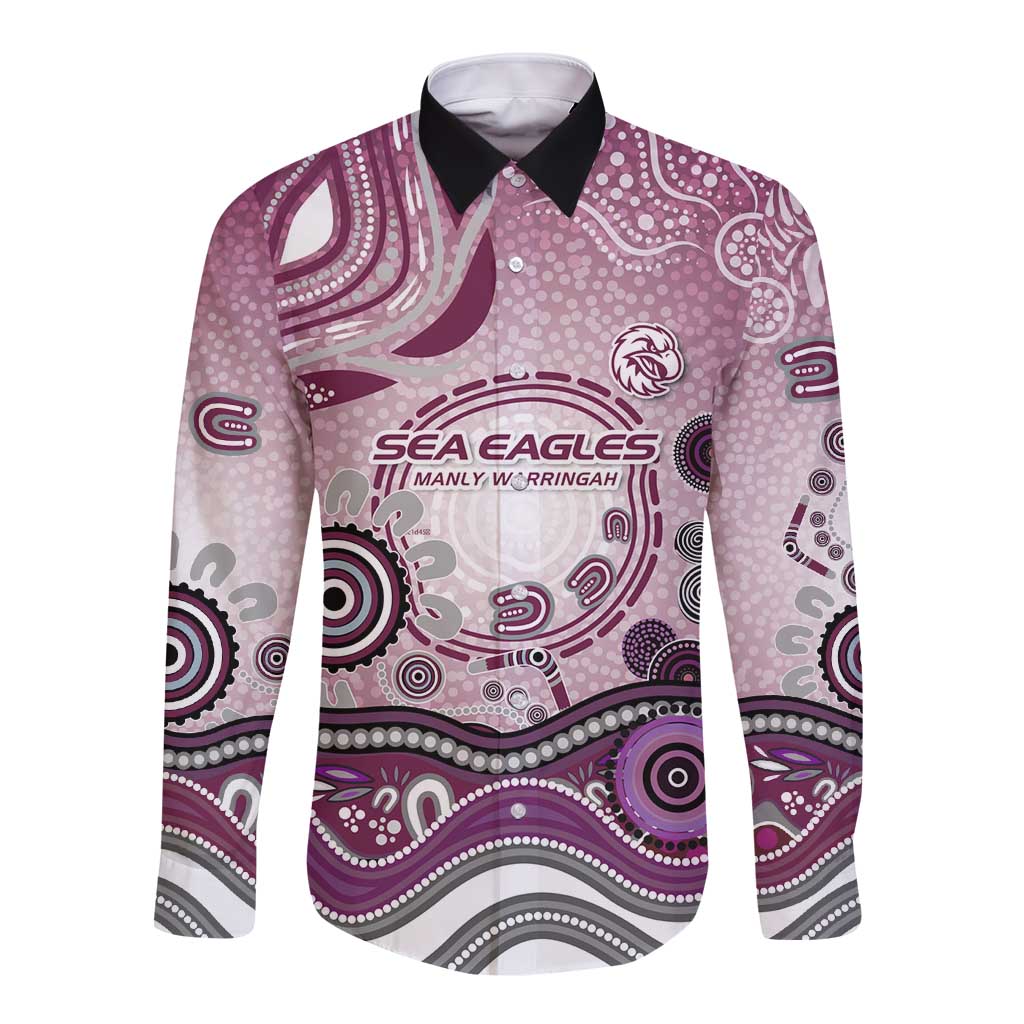 Manly Warringah Sea Eagles Rugby Long Sleeve Button Shirt Australian Aboriginal Dot Painting Style