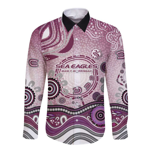 Manly Warringah Sea Eagles Rugby Long Sleeve Button Shirt Australian Aboriginal Dot Painting Style