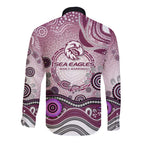 Manly Warringah Sea Eagles Rugby Long Sleeve Button Shirt Australian Aboriginal Dot Painting Style