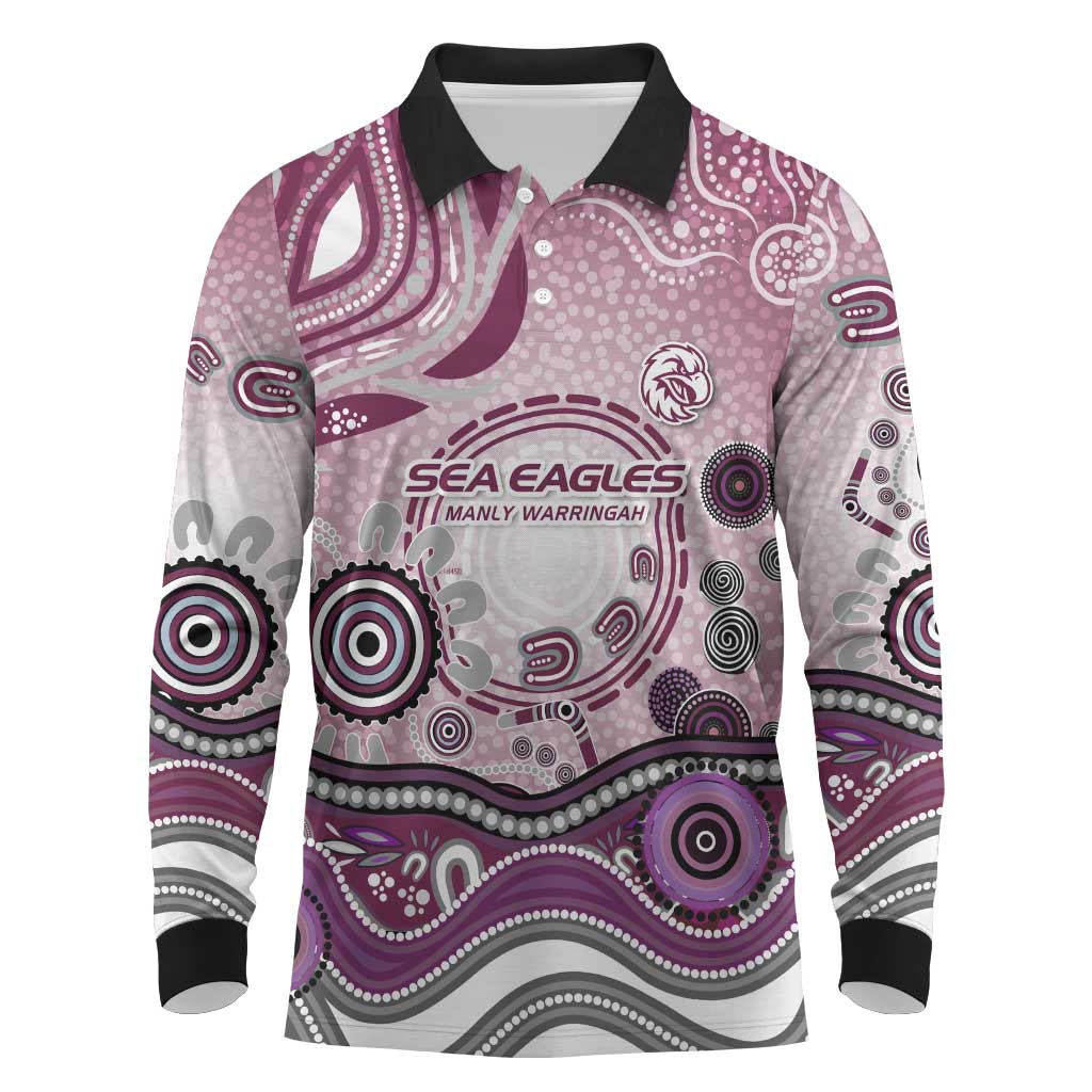 Manly Warringah Sea Eagles Rugby Long Sleeve Polo Shirt Australian Aboriginal Dot Painting Style