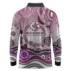 Manly Warringah Sea Eagles Rugby Long Sleeve Polo Shirt Australian Aboriginal Dot Painting Style