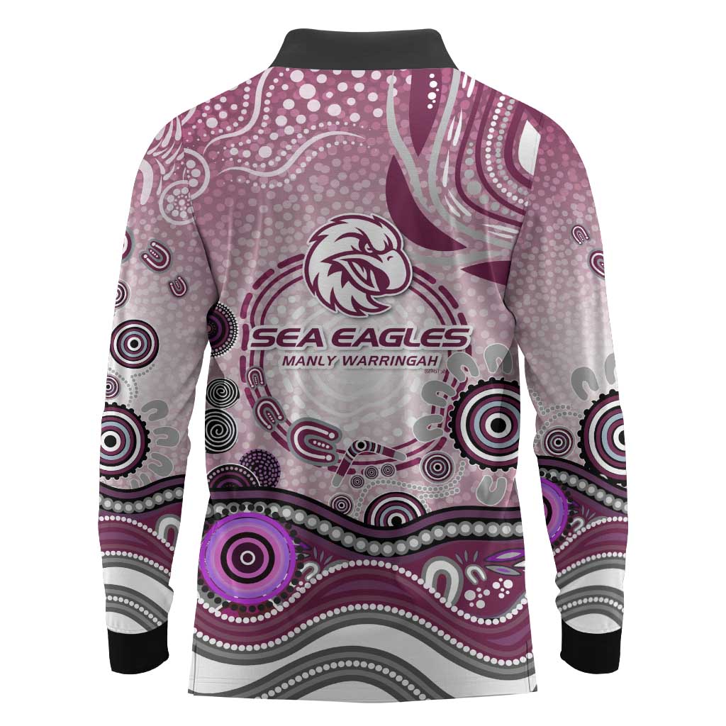 Manly Warringah Sea Eagles Rugby Long Sleeve Polo Shirt Australian Aboriginal Dot Painting Style