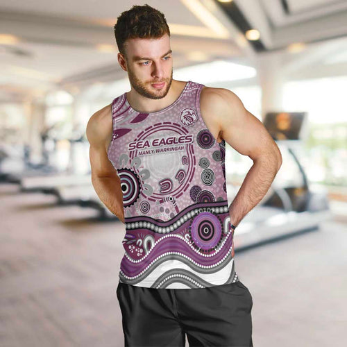 Manly Warringah Sea Eagles Rugby Men Tank Top Australian Aboriginal Dot Painting Style
