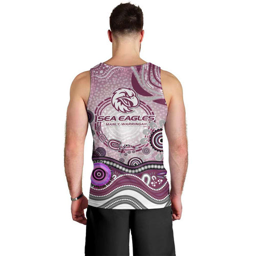 Manly Warringah Sea Eagles Rugby Men Tank Top Australian Aboriginal Dot Painting Style