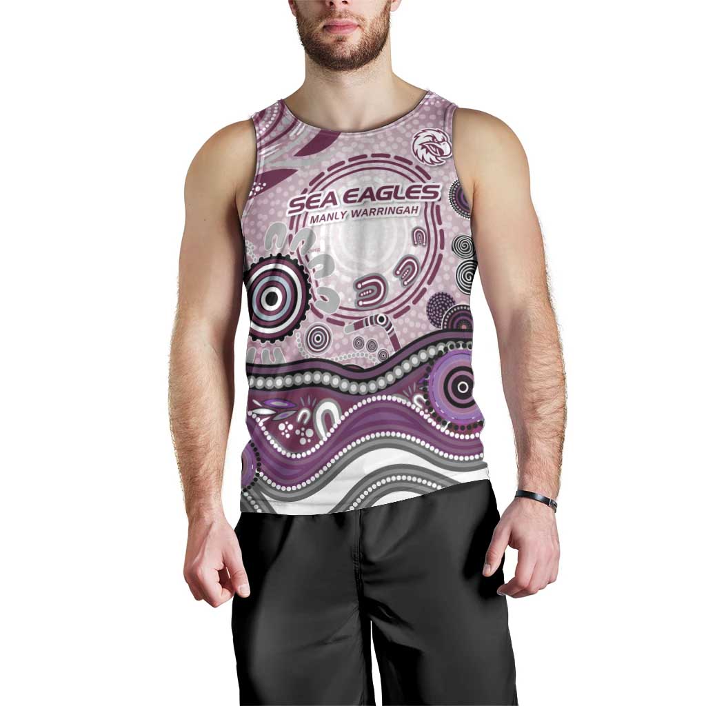 Manly Warringah Sea Eagles Rugby Men Tank Top Australian Aboriginal Dot Painting Style
