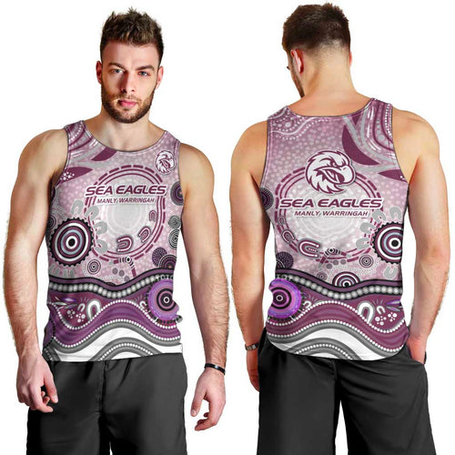 Manly Warringah Sea Eagles Rugby Men Tank Top Australian Aboriginal Dot Painting Style