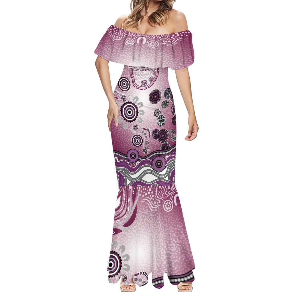 Manly Warringah Sea Eagles Rugby Mermaid Dress Australian Aboriginal Dot Painting Style