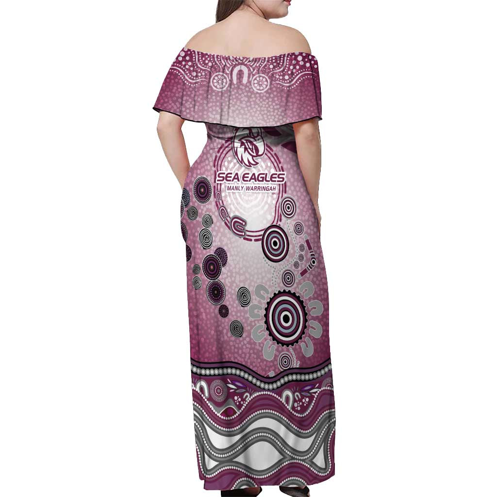 Manly Warringah Sea Eagles Rugby Off Shoulder Maxi Dress Australian Aboriginal Dot Painting Style