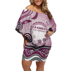 Manly Warringah Sea Eagles Rugby Off Shoulder Short Dress Australian Aboriginal Dot Painting Style